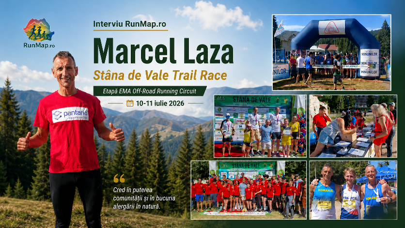 Marcel Laza, organizator și alergător masters, într-o imagine de promovare pentru interviul RunMap.ro despre Stâna de Vale Trail Race, etapă EMA Off-Road Running Circuit, programată în 10–11 iulie 2026.