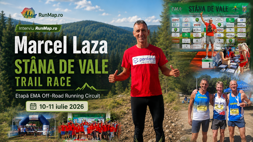 Marcel Laza, organizator și alergător masters, într-o imagine de promovare pentru interviul RunMap.ro despre Stâna de Vale Trail Race, etapă EMA Off-Road Running Circuit, programată în 10–11 iulie 2026.