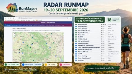 Radar RunMap pentru weekendul 19–20 septembrie 2026, cu Oltenia Ultra Trail între Craiova și Parâng și evenimentele de alergare din România și Republica Moldova.