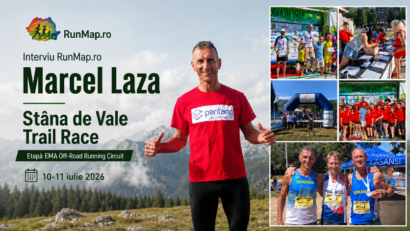 Marcel Laza, organizator și alergător masters, într-o imagine de promovare pentru interviul RunMap.ro despre Stâna de Vale Trail Race, etapă EMA Off-Road Running Circuit, programată în 10–11 iulie 2026.